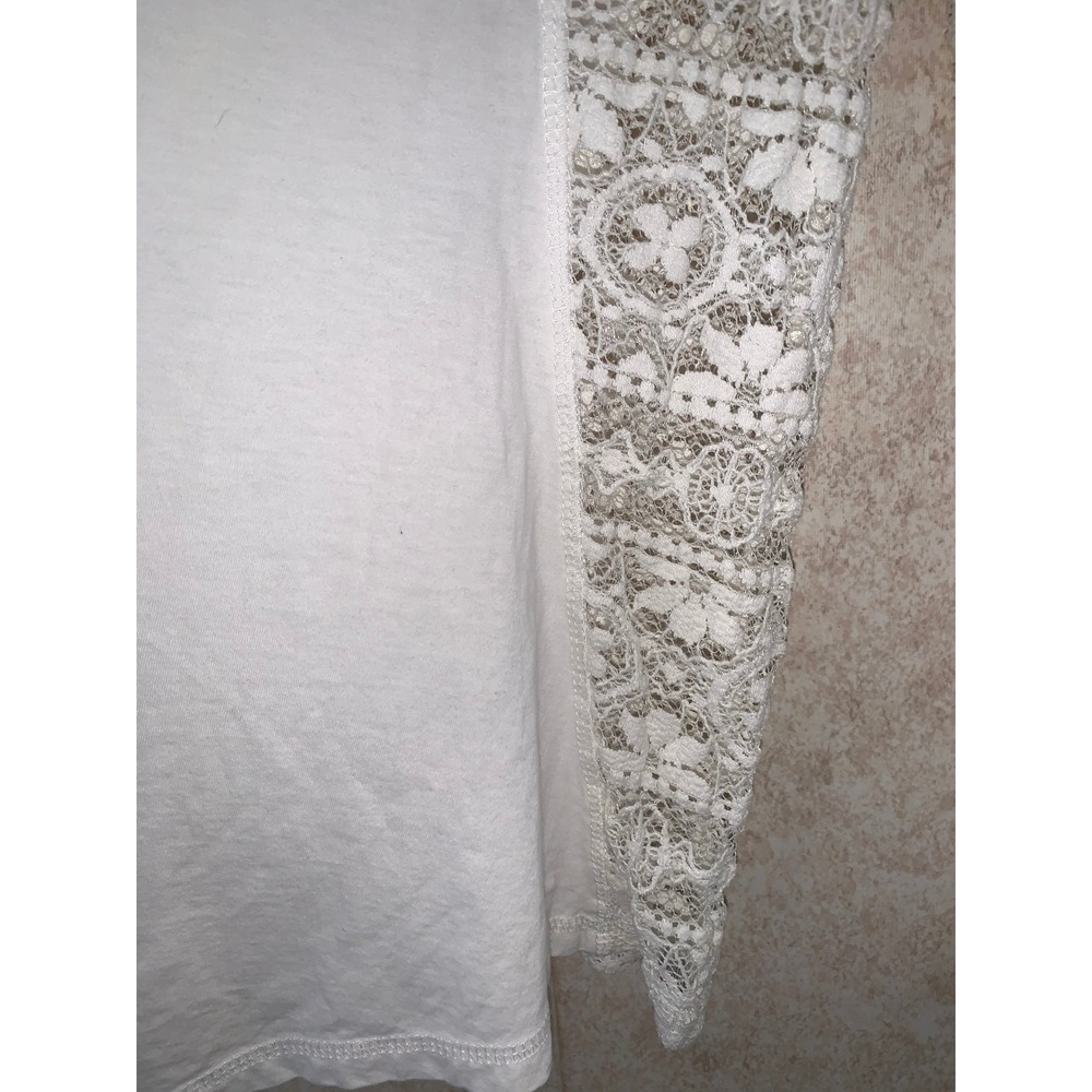 White Floral Lace Long Sleeve Top Mixed Media Scoop Neck High-Low Hem Womens M - Picture 11 of 12